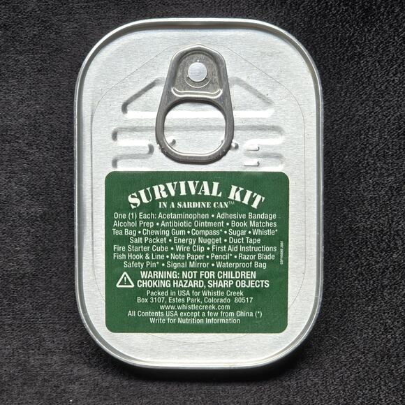 Survival Kit in a Can Emergency Sardine Can Bandage Ointment Tea Gum Compass + - Picture 1 of 6